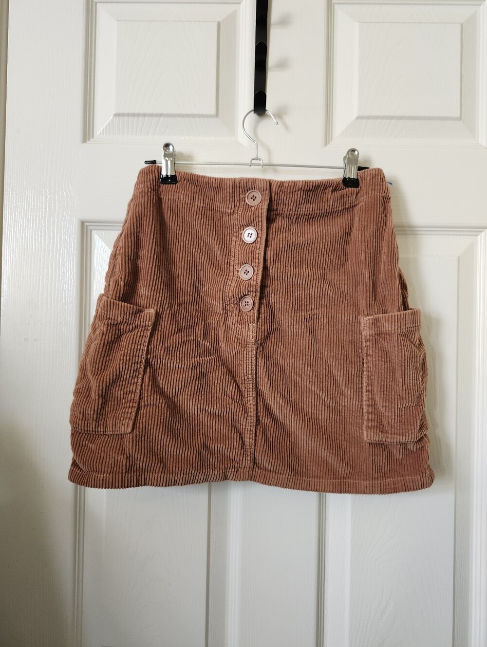Reformation Button-Front Corduroy Mini Skirt in Rusty Rose